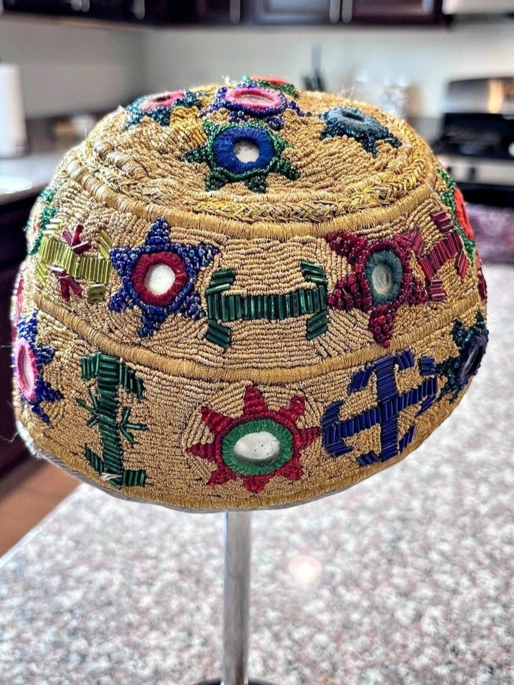 Beautiful Vintage Handcrafted Sindhi / Balochi Embroidered Mirror-Work Skullcap